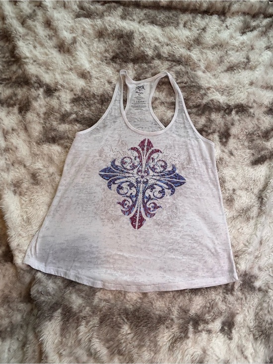 Wrangler Tops - Wrangler White Racerback Tank with Blue & Purple Ornamental Graphic